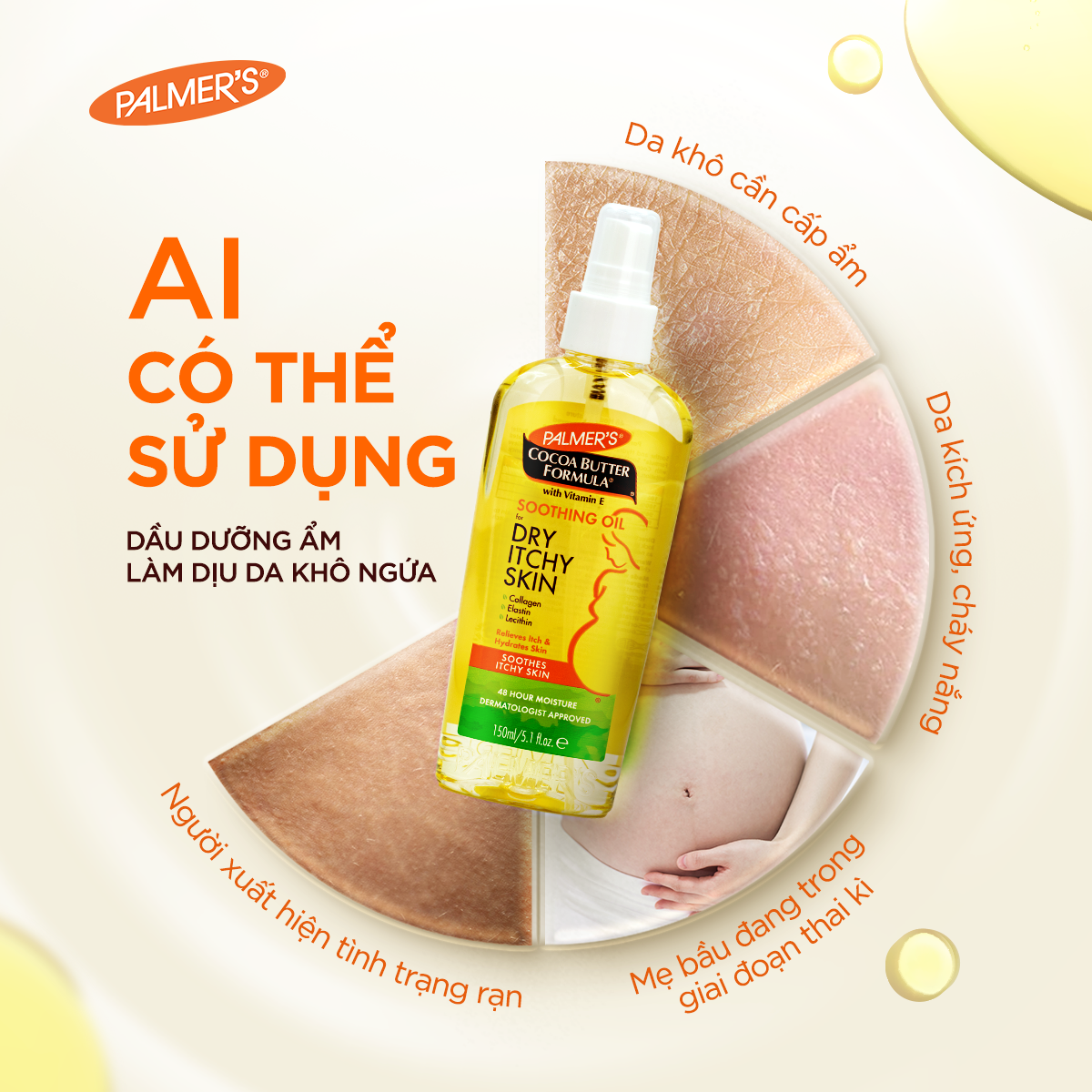 Dầu dưỡng da hỗ trợ giảm nhanh khô ngứa cho mẹ bầu Palmer's 150ml