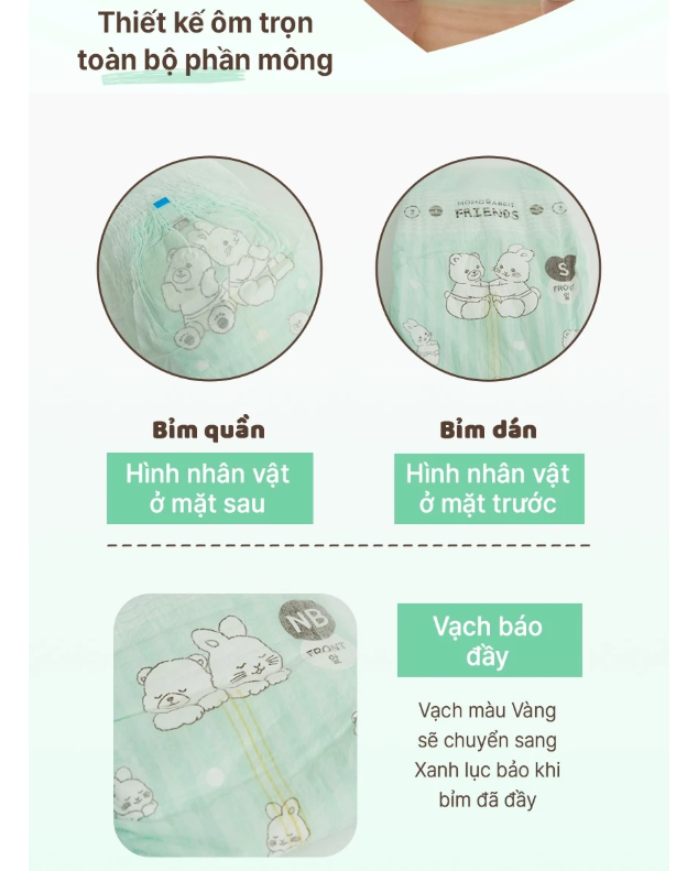 [Miếng lẻ] Bỉm Momo Rabbit – Bản Friends | Mềm mại, thấm hút tốt, nâng niu làn da bé