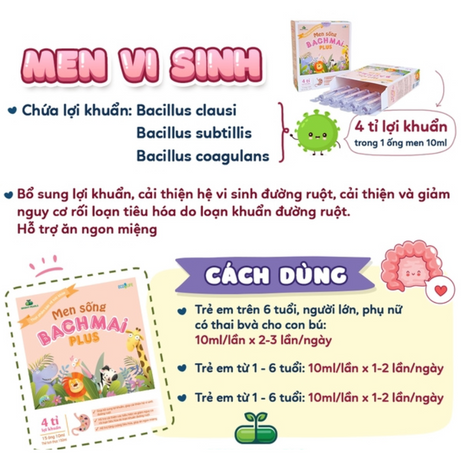 Men sống Bạch Mai Plus bổ sung lợi khuẩn cho bé hộp 15 ống