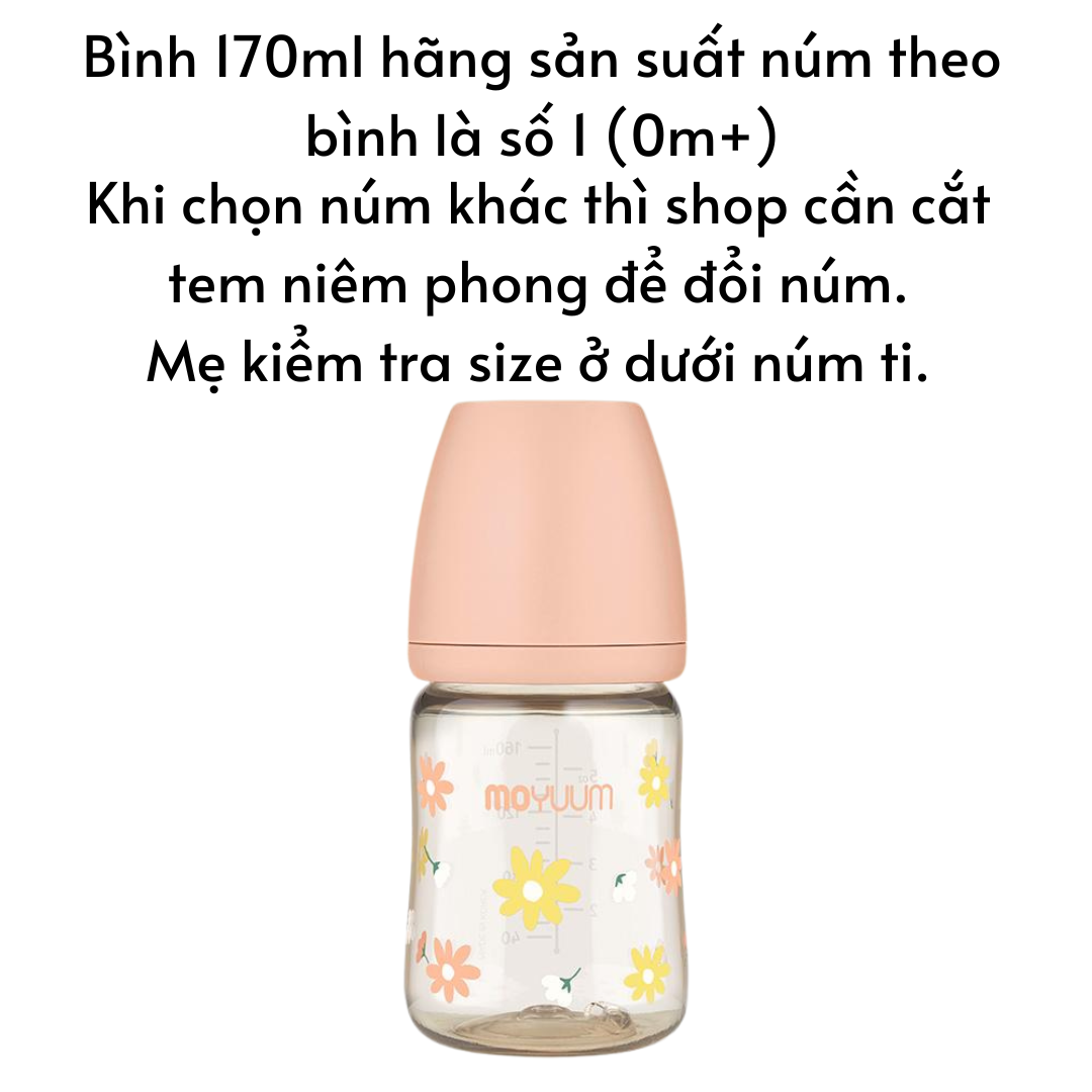 Bình sữa Moyuum Hàn Quốc cho bé 170ml/ 270ml Bình trơn/ Thỏ Hồng/ Xám/ Mây/ Tim