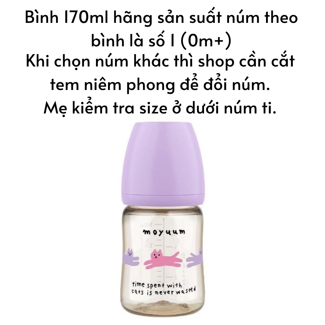 Bình sữa Moyuum Hàn Quốc cho bé 170ml/ 270ml Bình trơn/ Thỏ Hồng/ Xám/ Mây/ Tim
