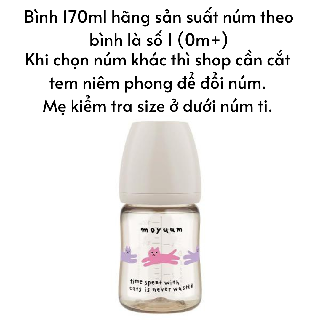 Bình sữa Moyuum Hàn Quốc cho bé 170ml/ 270ml Bình trơn/ Thỏ Hồng/ Xám/ Mây/ Tim