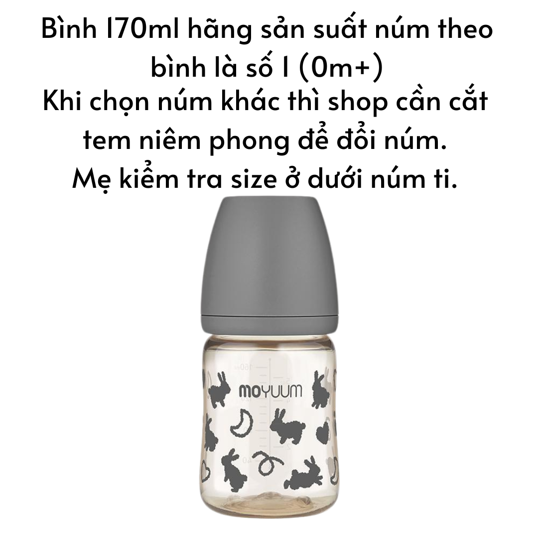 Bình sữa Moyuum Hàn Quốc cho bé 170ml/ 270ml Bình trơn/ Thỏ Hồng/ Xám/ Mây/ Tim