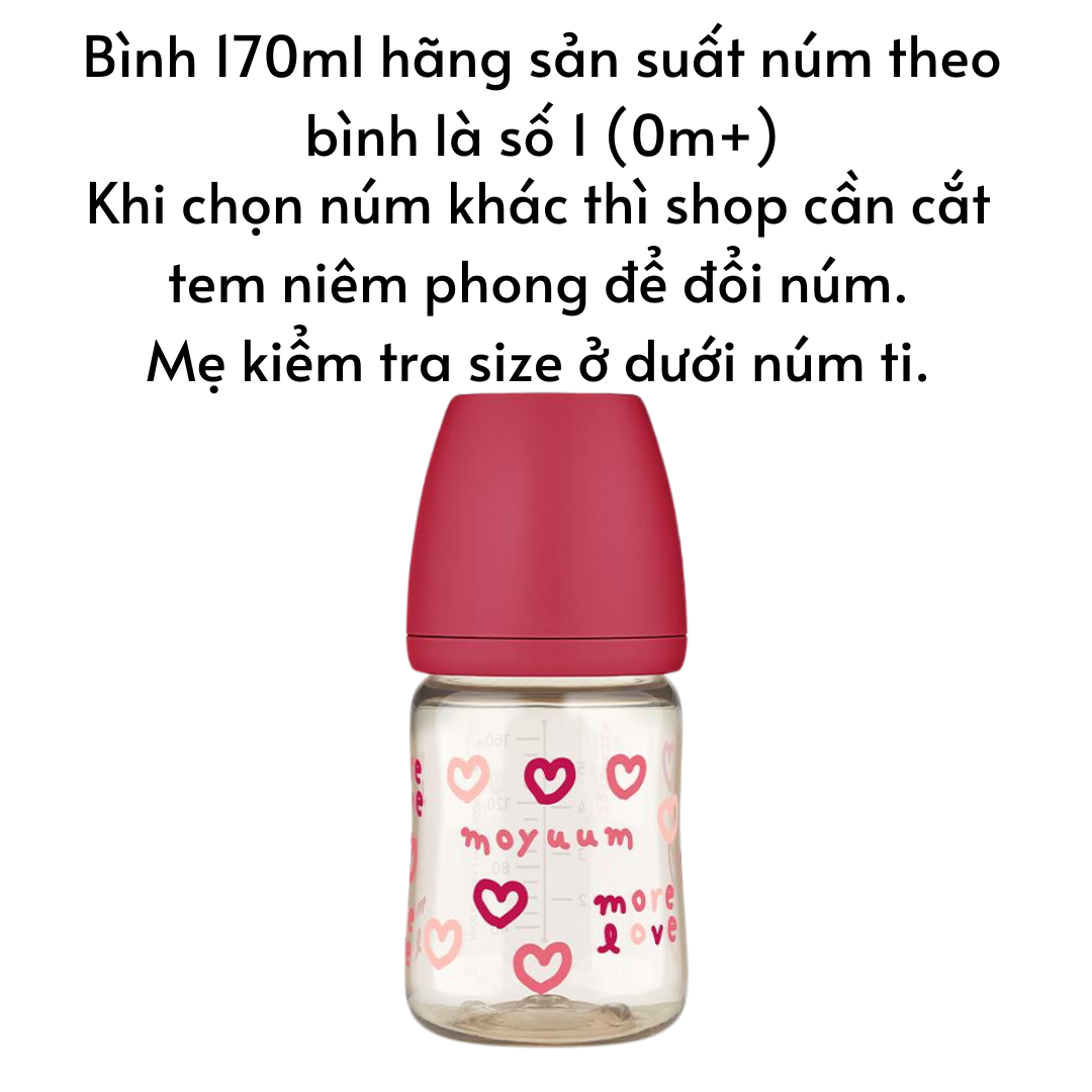 Bình sữa Moyuum Hàn Quốc cho bé 170ml/ 270ml Bình trơn/ Thỏ Hồng/ Xám/ Mây/ Tim