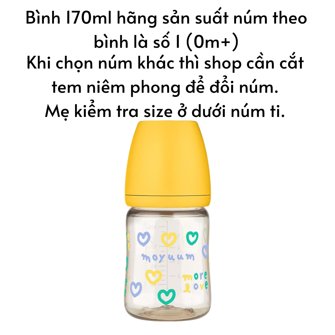 Bình sữa Moyuum Hàn Quốc cho bé 170ml/ 270ml Bình trơn/ Thỏ Hồng/ Xám/ Mây/ Tim