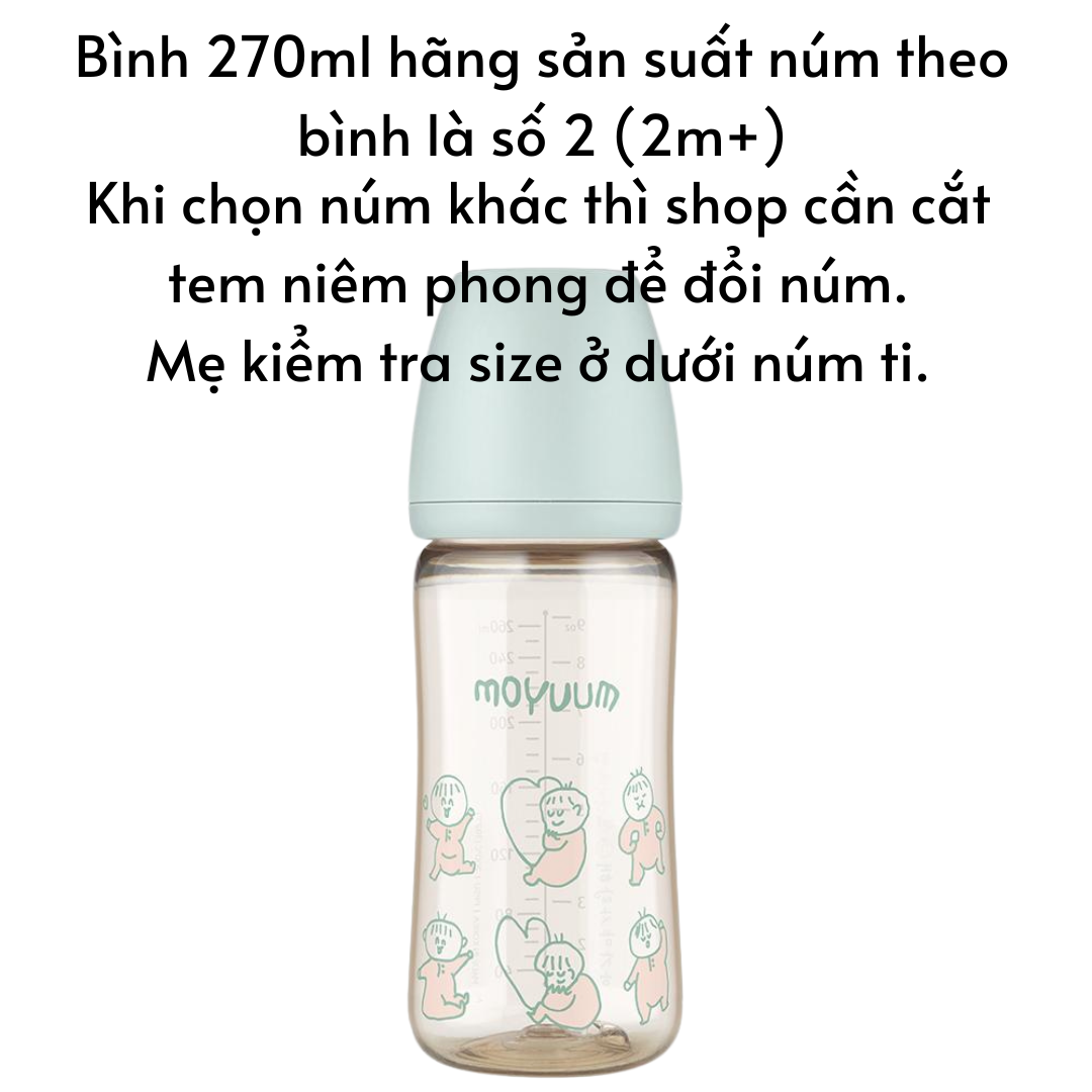 Bình sữa Moyuum Hàn Quốc cho bé 170ml/ 270ml Bình trơn/ Thỏ Hồng/ Xám/ Mây/ Tim