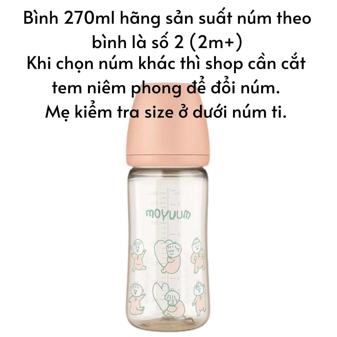 Bình sữa Moyuum Hàn Quốc cho bé 170ml/ 270ml Bình trơn/ Thỏ Hồng/ Xám/ Mây/ Tim