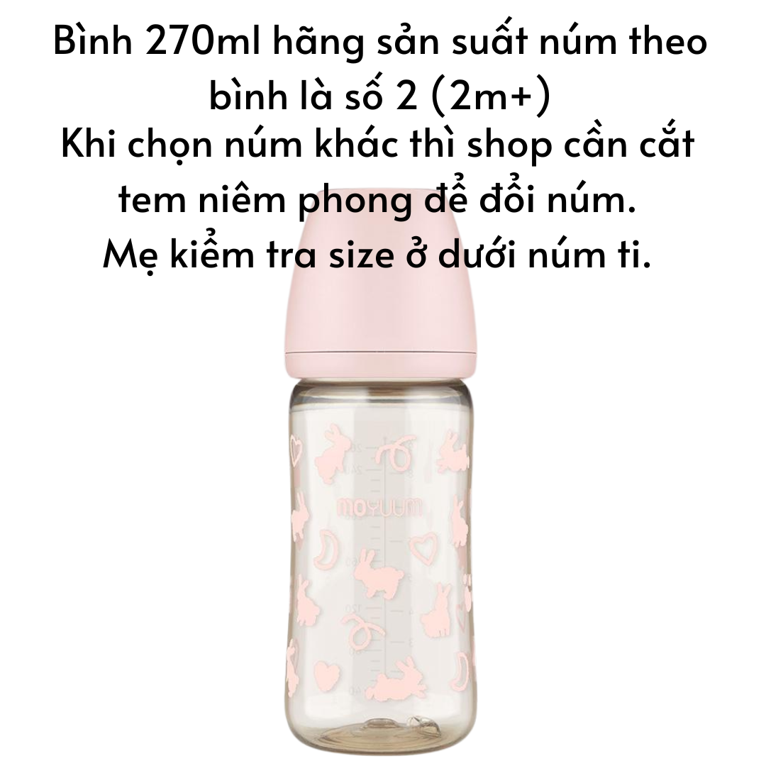 Bình sữa Moyuum Hàn Quốc cho bé 170ml/ 270ml Bình trơn/ Thỏ Hồng/ Xám/ Mây/ Tim