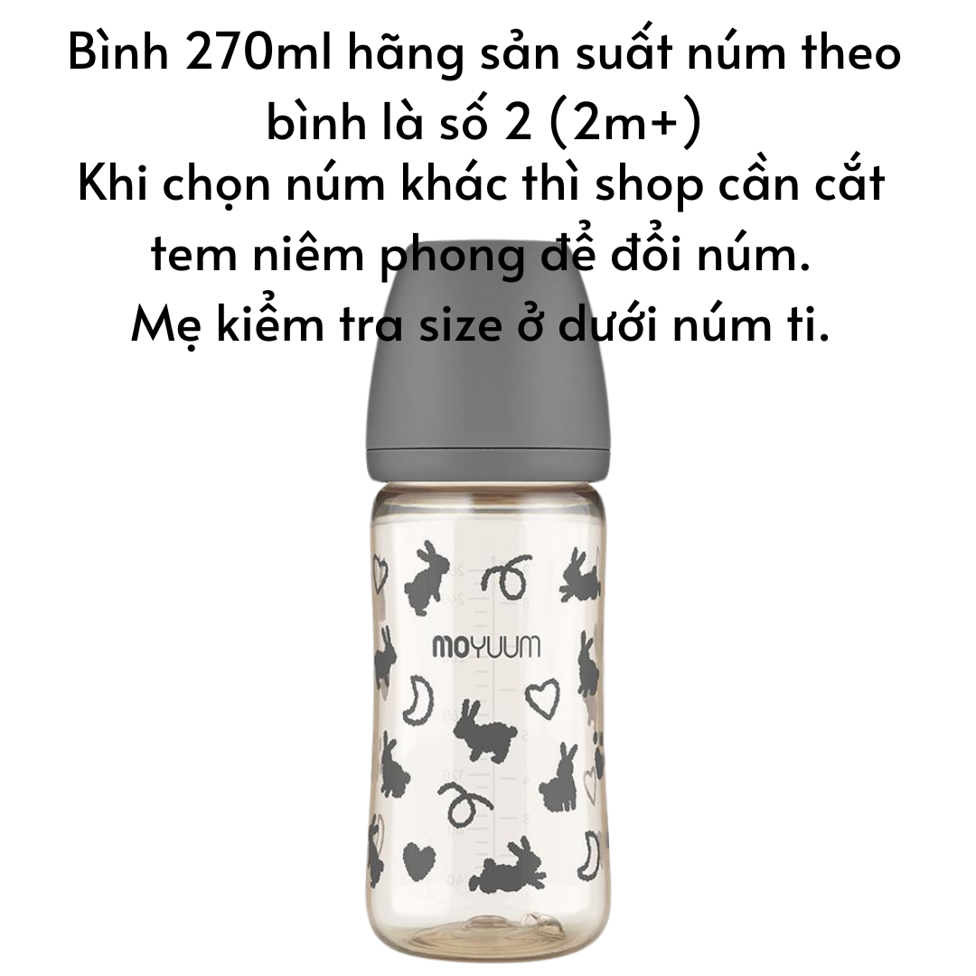 Bình sữa Moyuum Hàn Quốc cho bé 170ml/ 270ml Bình trơn/ Thỏ Hồng/ Xám/ Mây/ Tim