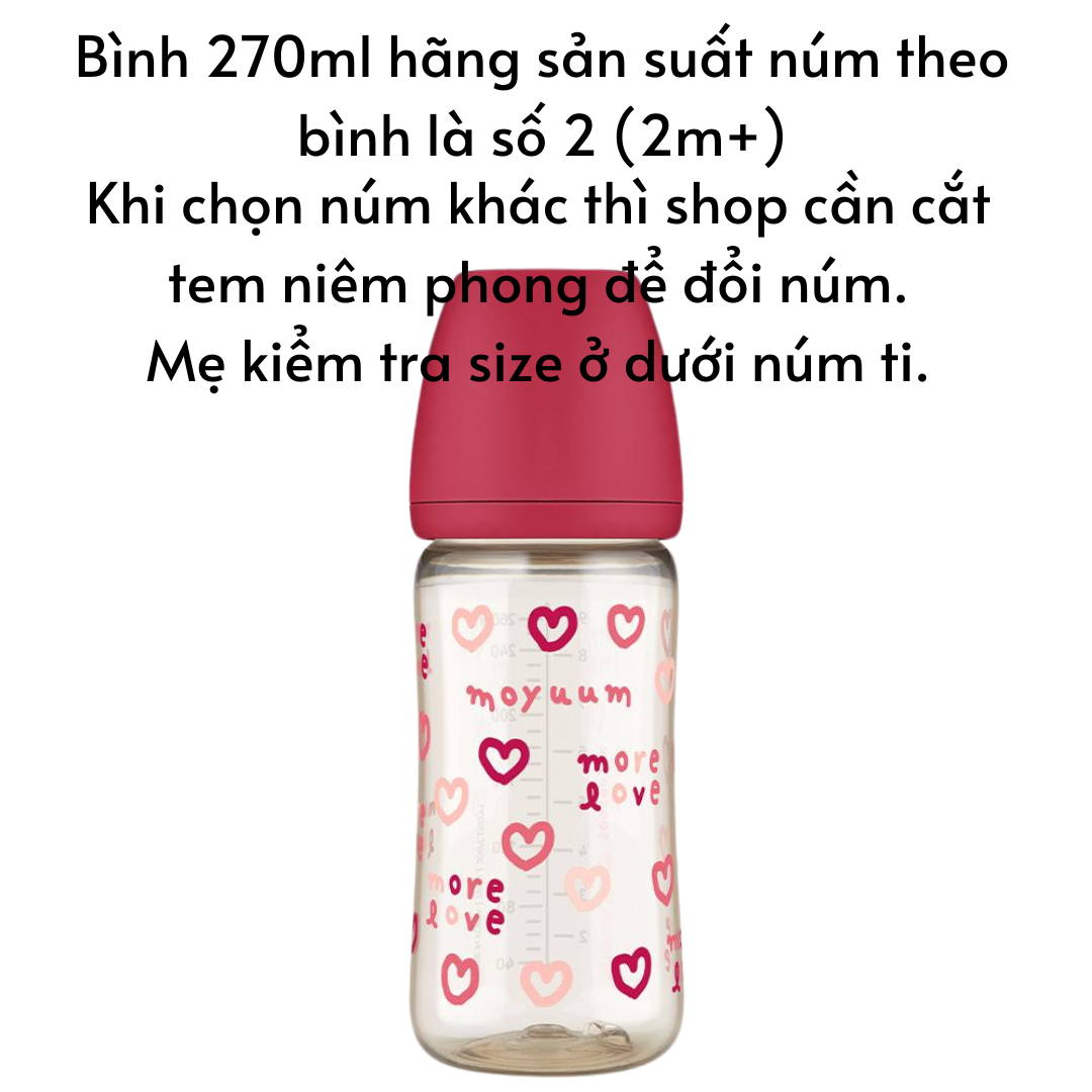 Bình sữa Moyuum Hàn Quốc cho bé 170ml/ 270ml Bình trơn/ Thỏ Hồng/ Xám/ Mây/ Tim