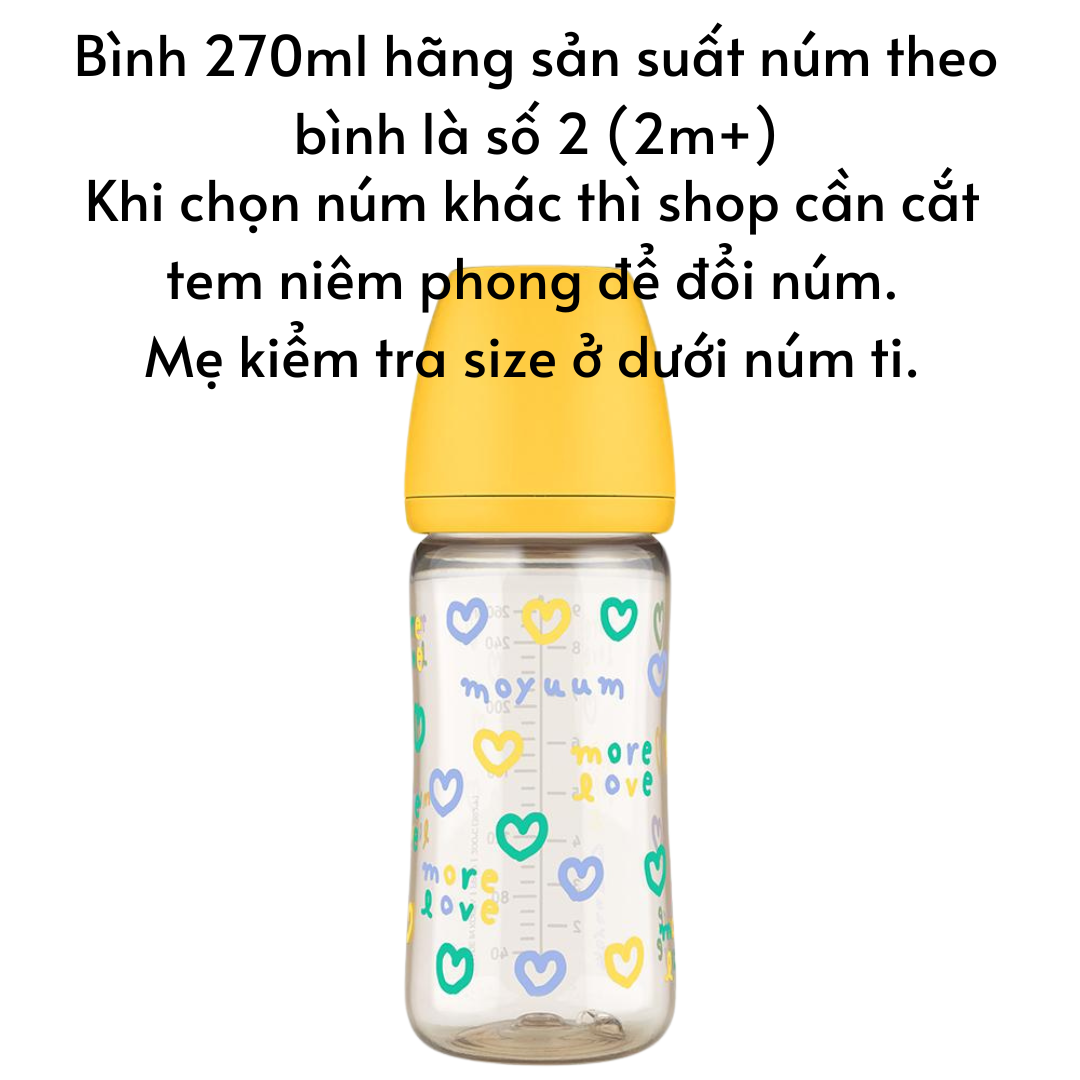 Bình sữa Moyuum Hàn Quốc cho bé 170ml/ 270ml Bình trơn/ Thỏ Hồng/ Xám/ Mây/ Tim