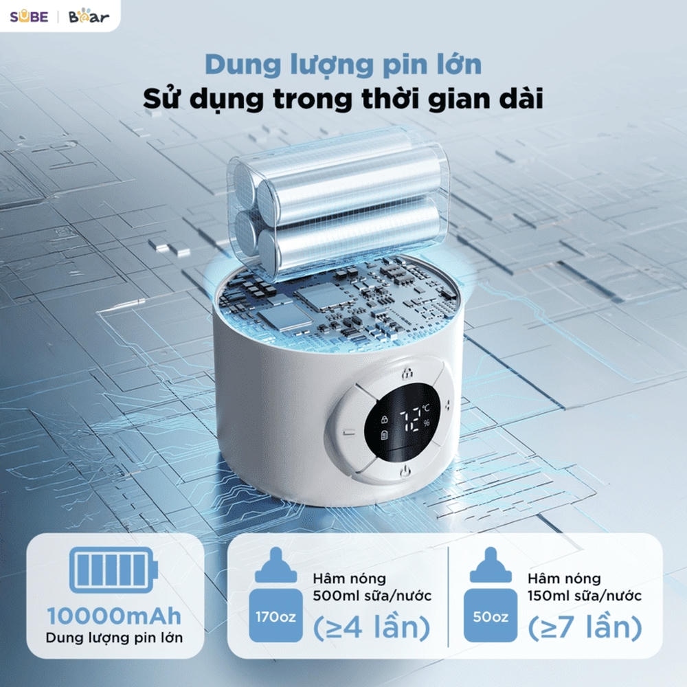 Bình đun và hâm nước pha sữa di động mini 0.5L Bear BKL-055EJ