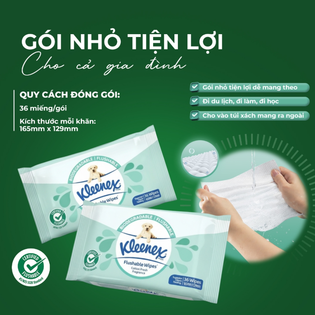 Khăn Giấy Ướt Kleenex Tự Phân Huỷ Gói 36 tờ