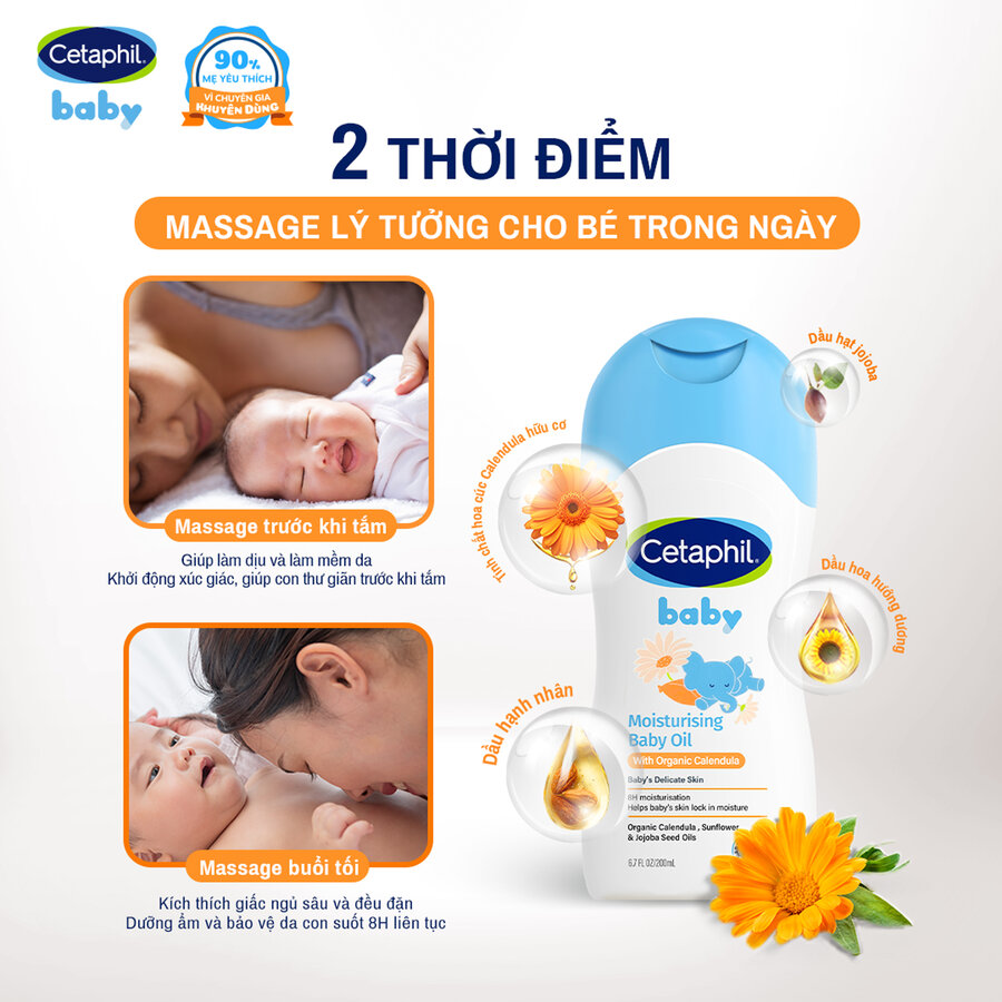 Dầu mát xa Cetaphil cho bé Centaphil Massage Oil Baby Face & Body 200ml