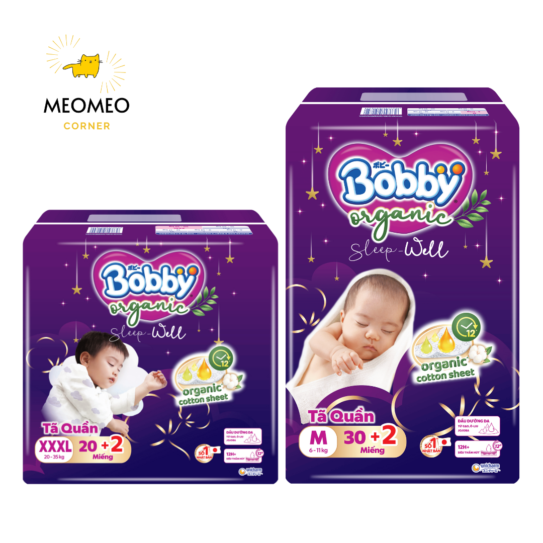 Tã Quần Bobby Organic Sleepwell – Tã quần cao cấp ban đêm - Dịu nhẹ, khô thoáng M / L / XL / XXL / 2XL / 3XL