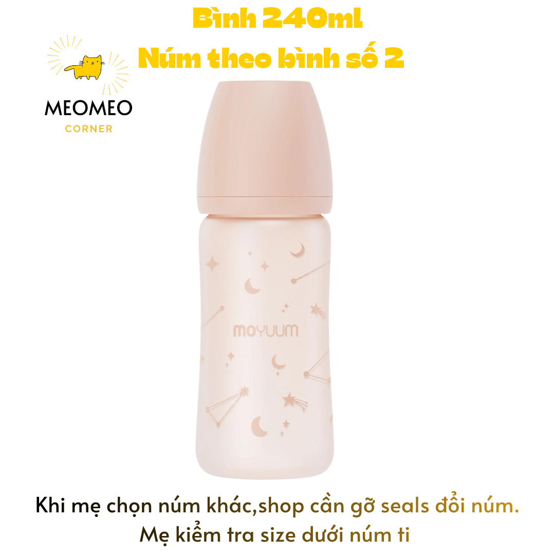 Bình sữa Moyuum thuỷ tinh tráng Silicone