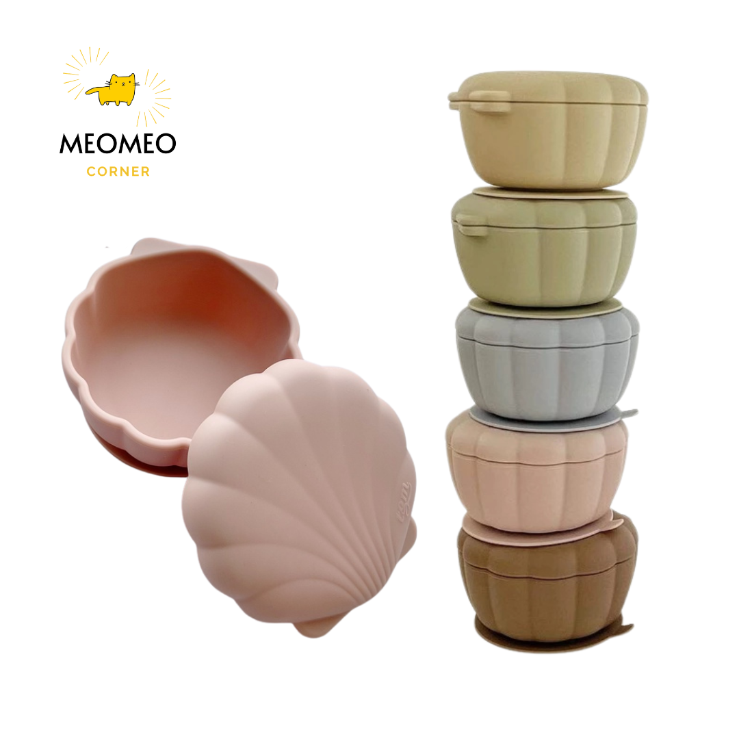 Chén bát ăn dặm Silicone hình Sò có nắp đậy TGM