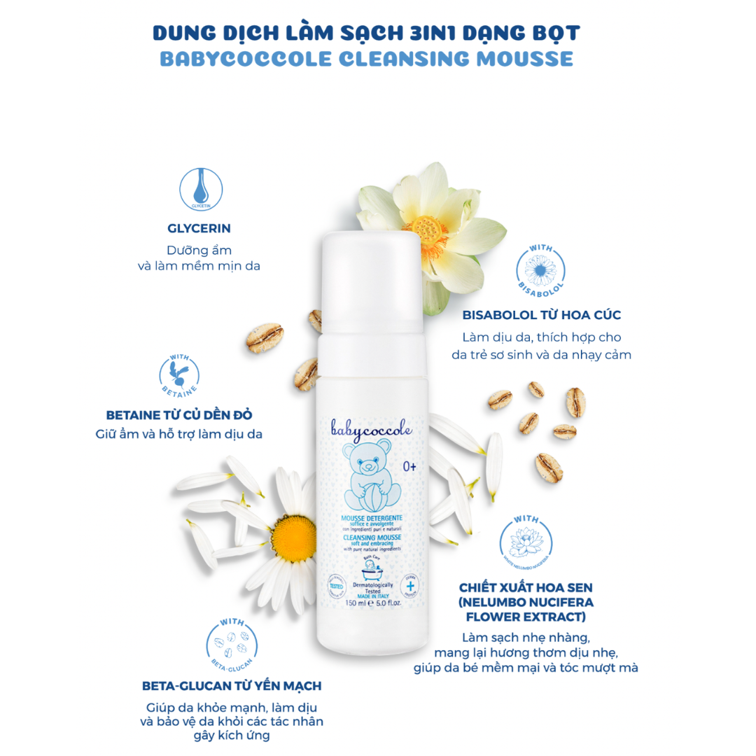 Dung dịch làm sạch 3in1 dạng bọt BabyCoccole CLEANSING MOUSSE 150ml