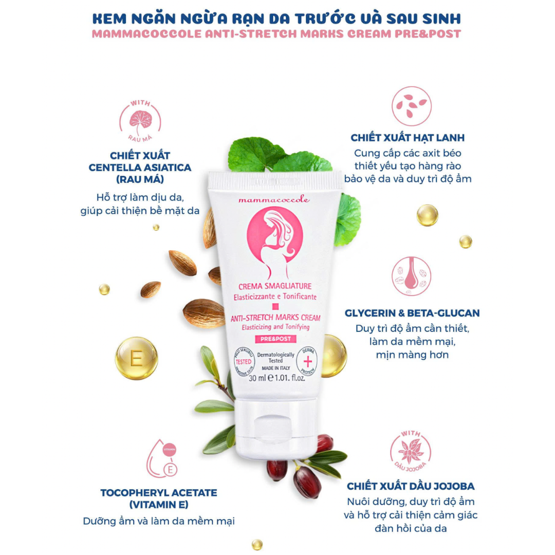 Kem ngăn ngừa rạn da trước và sau sinh Mammacoccole ANTI-STRETCH MARKS CREAM PRE&POST 300ml