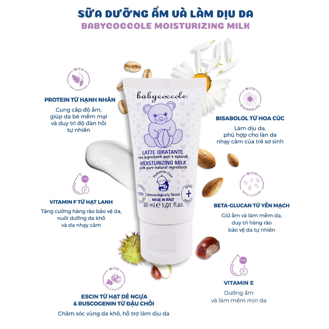 Sữa dưỡng ẩm và làm dịu da BabyCoccole MOISTURIZING MILK 30ml
