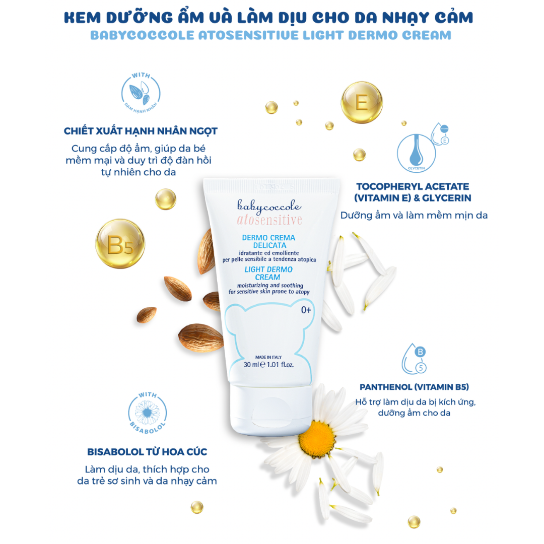 Kem dưỡng ẩm và làm dịu cho da nhạy cảm BabyCoccole ATOSENSITIVE LIGHT DERMO CREAM
