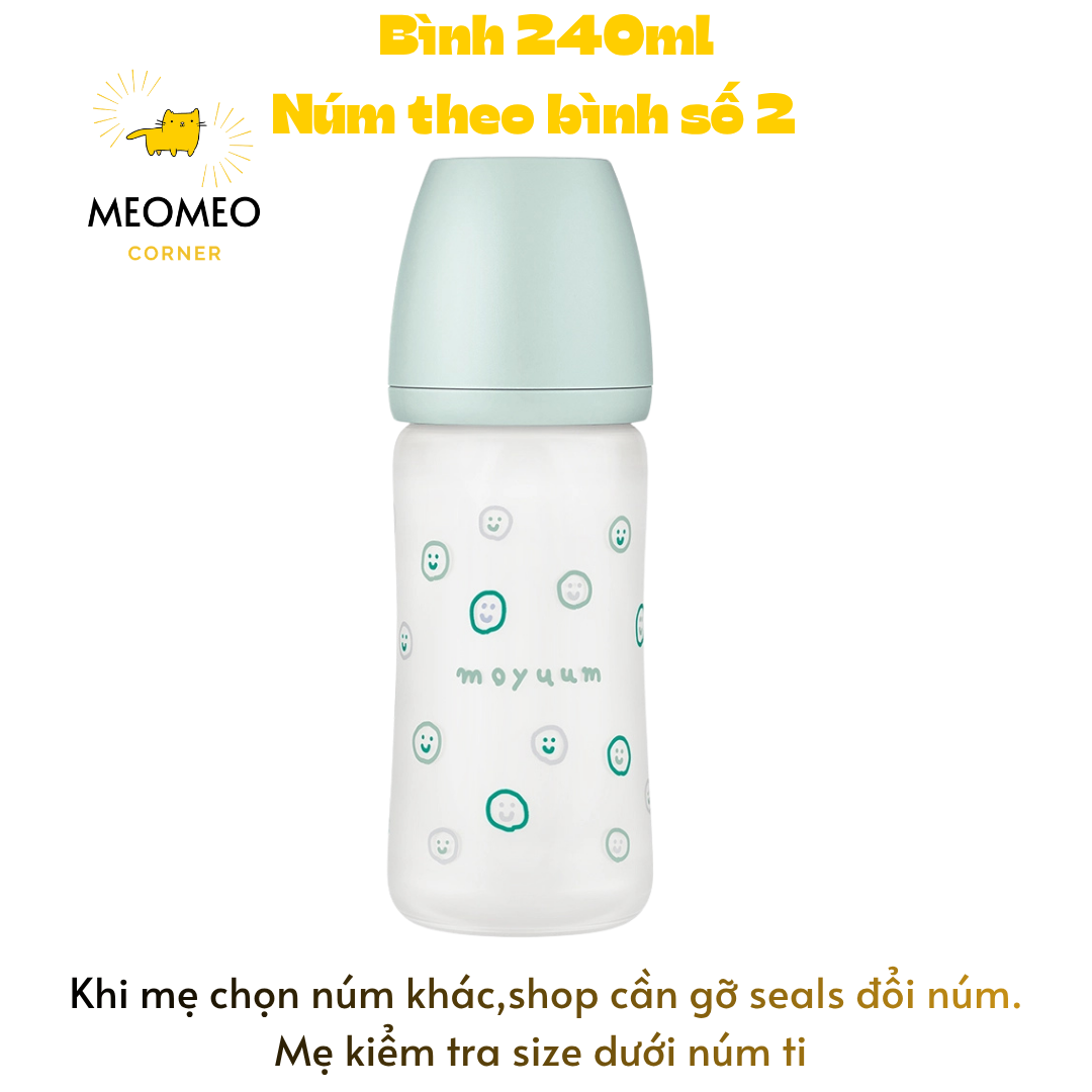 Bình sữa Moyuum thuỷ tinh tráng Silicone
