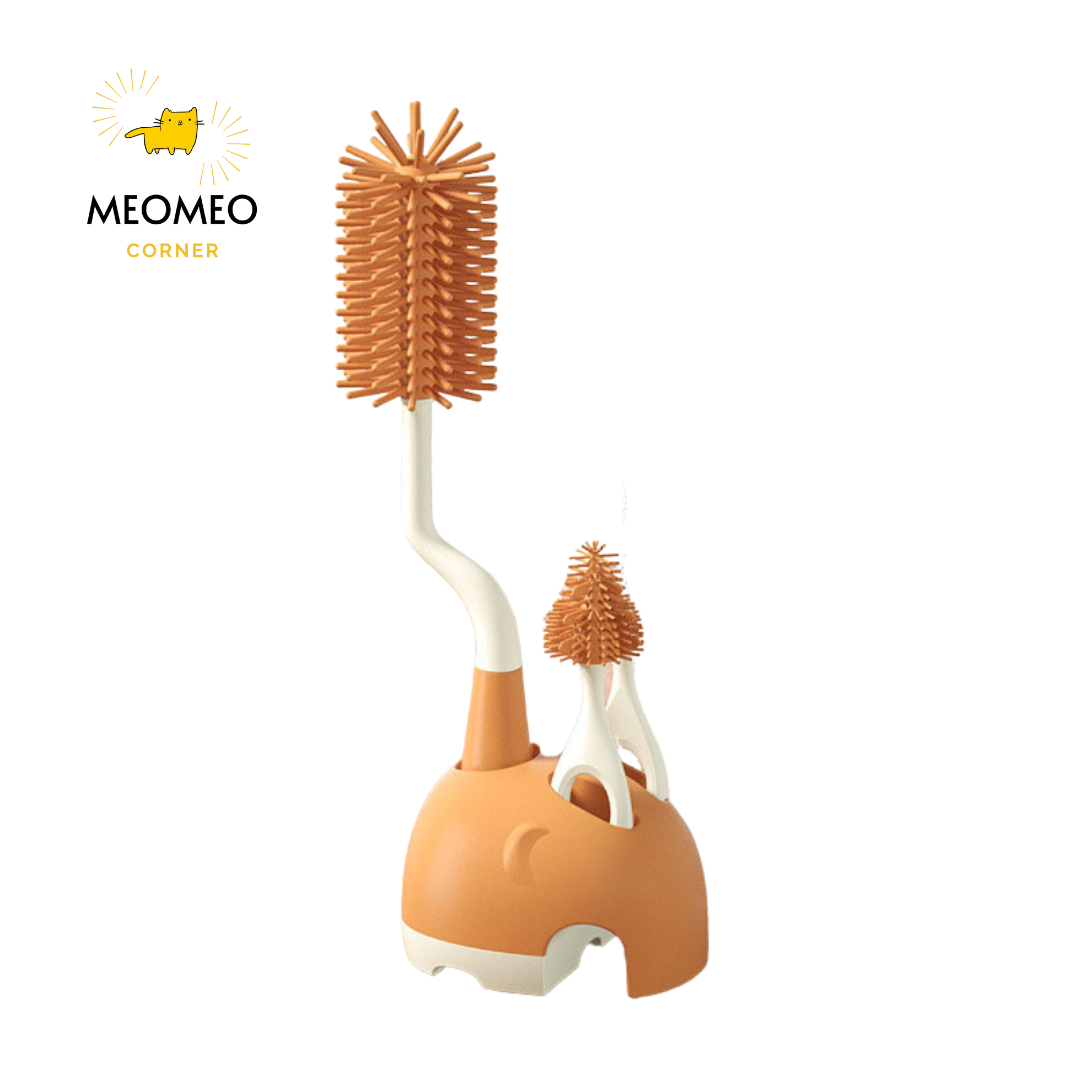 Cọ rửa bình sữa silicon cao cấp có đế phơi [Tay cầm xoay 360 độ]