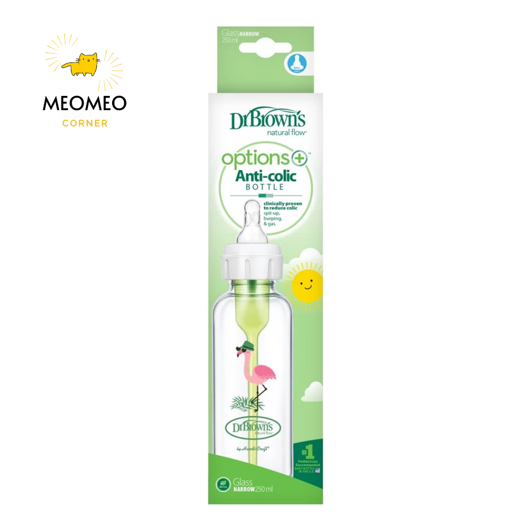 Bình sữa hoạ tiết thuỷ tinh Dr.Brown's Option Plus cổ hẹp
