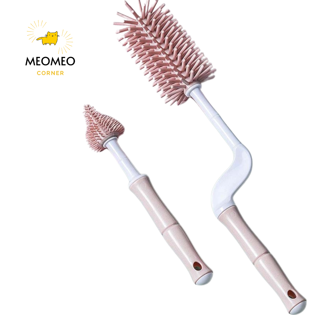 Cọ rửa bình sữa silicon cao cấp có đế phơi [Tay cầm xoay 360 độ]