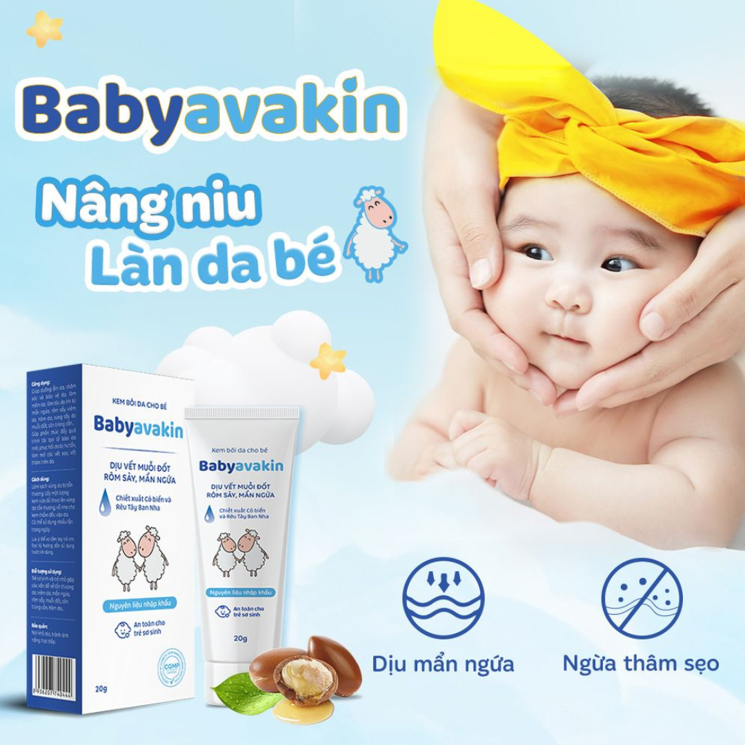 Kem bôi da cho bé Babyavakin dịu muỗi đốt, rôm sảy, mẩn ngứa, dưỡng ẩm cho trẻ sơ sinh 20g