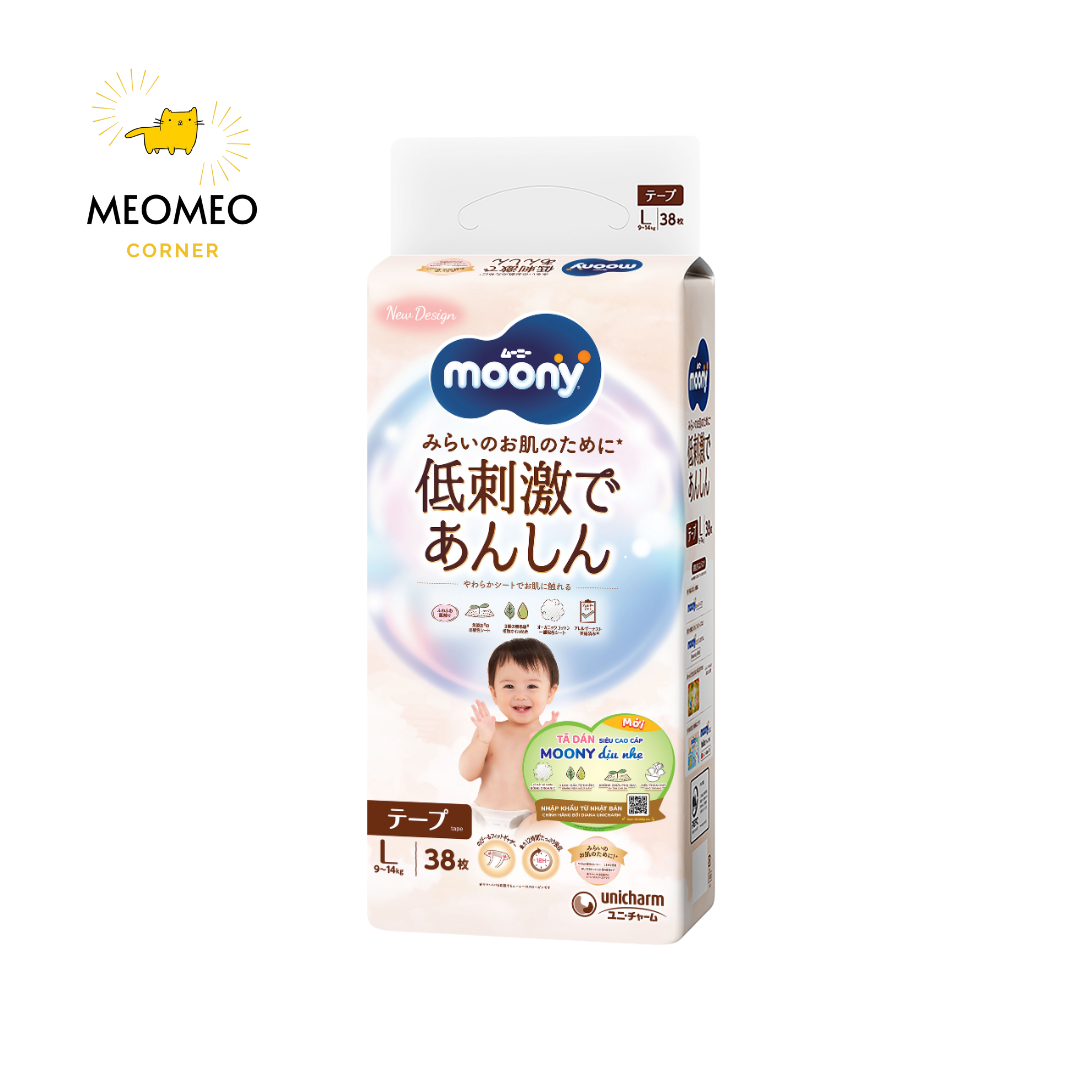 Tã / bỉm Moony Natural mềm mại cho bé  NB / S / M / L / XL / XXL