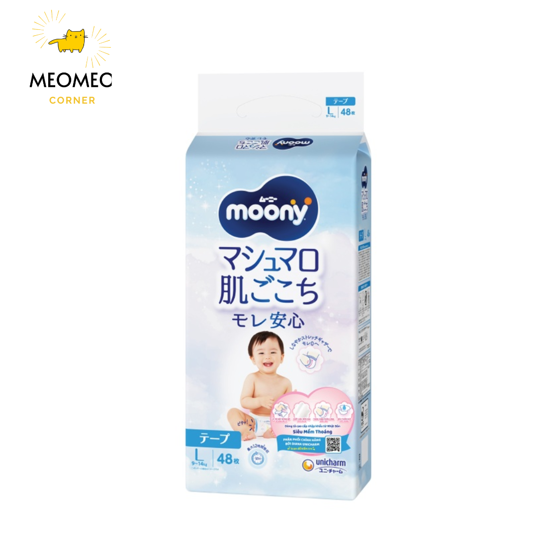 Tã / bỉm Moony Blue khô thoáng cho bé  NB / S / M / L / XL / XXL