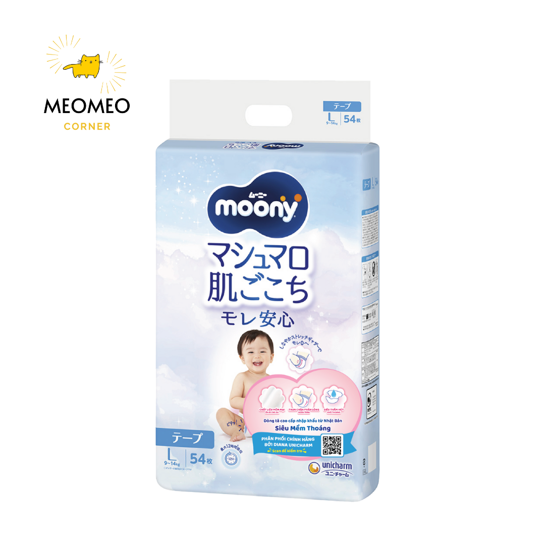 Tã / bỉm Moony Blue khô thoáng cho bé  NB / S / M / L / XL / XXL