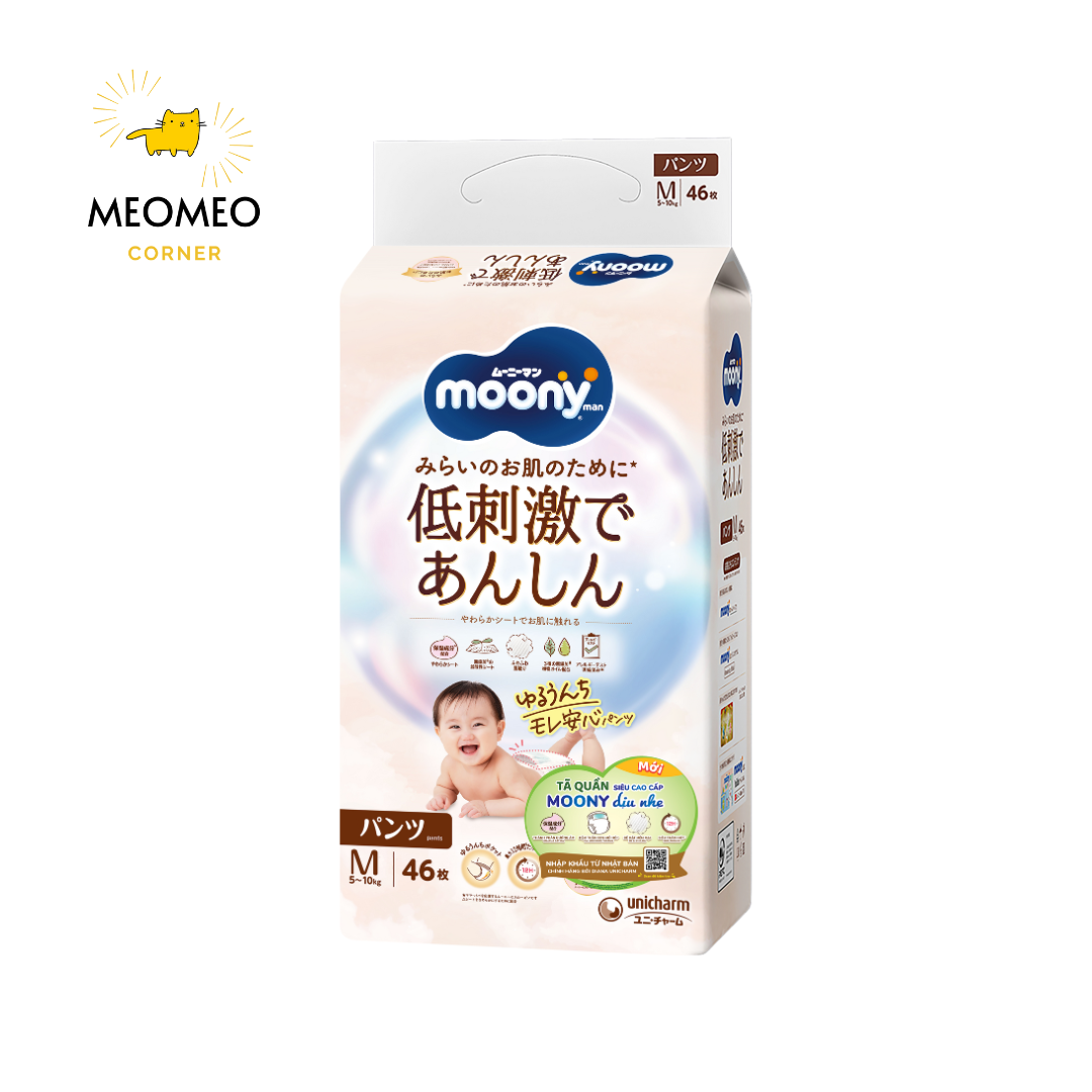 Tã / bỉm Moony Natural mềm mại cho bé  NB / S / M / L / XL / XXL