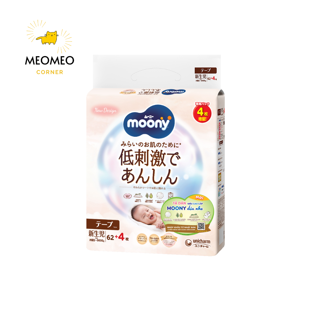 Tã / bỉm Moony Natural mềm mại cho bé  NB / S / M / L / XL / XXL