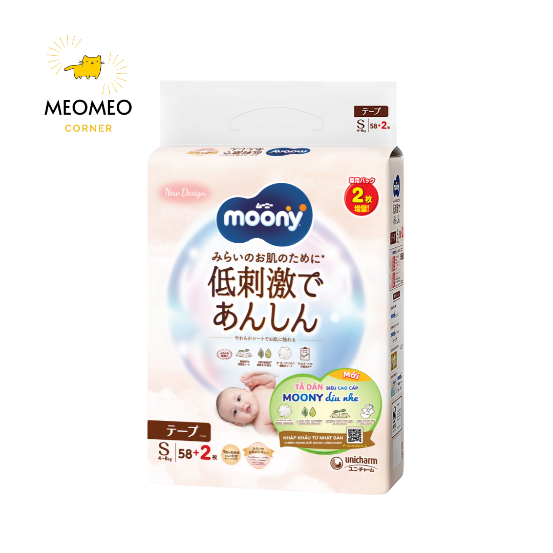 Tã / bỉm Moony Natural mềm mại cho bé  NB / S / M / L / XL / XXL