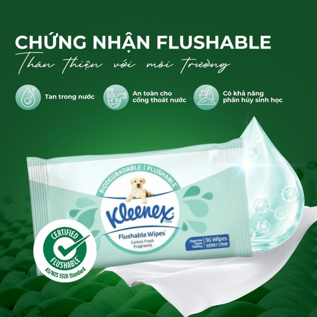 Khăn Giấy Ướt Kleenex Tự Phân Huỷ Gói 36 tờ