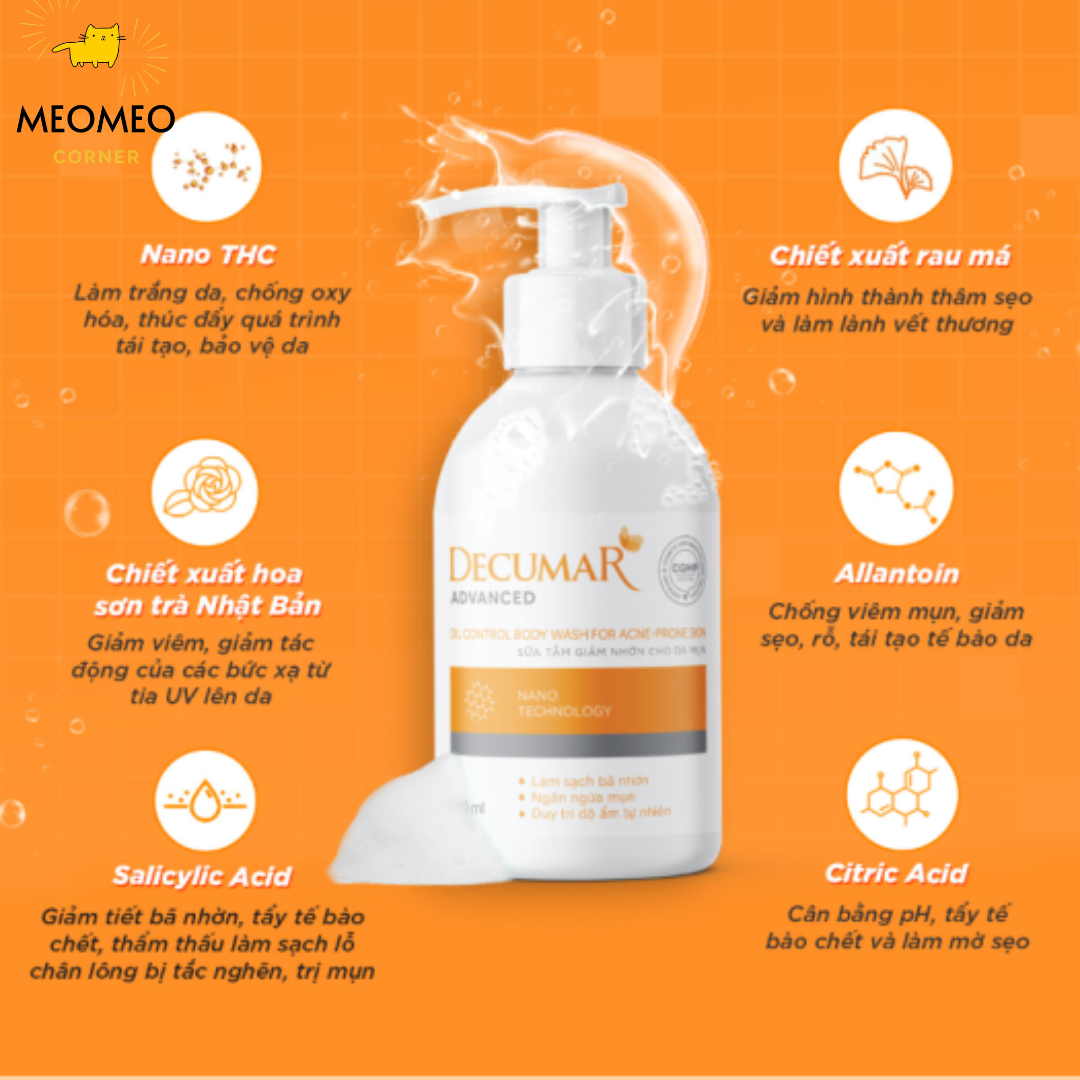 Sữa Tắm Cho Da Mụn DECUMAR chiết xuất rau má 280ml