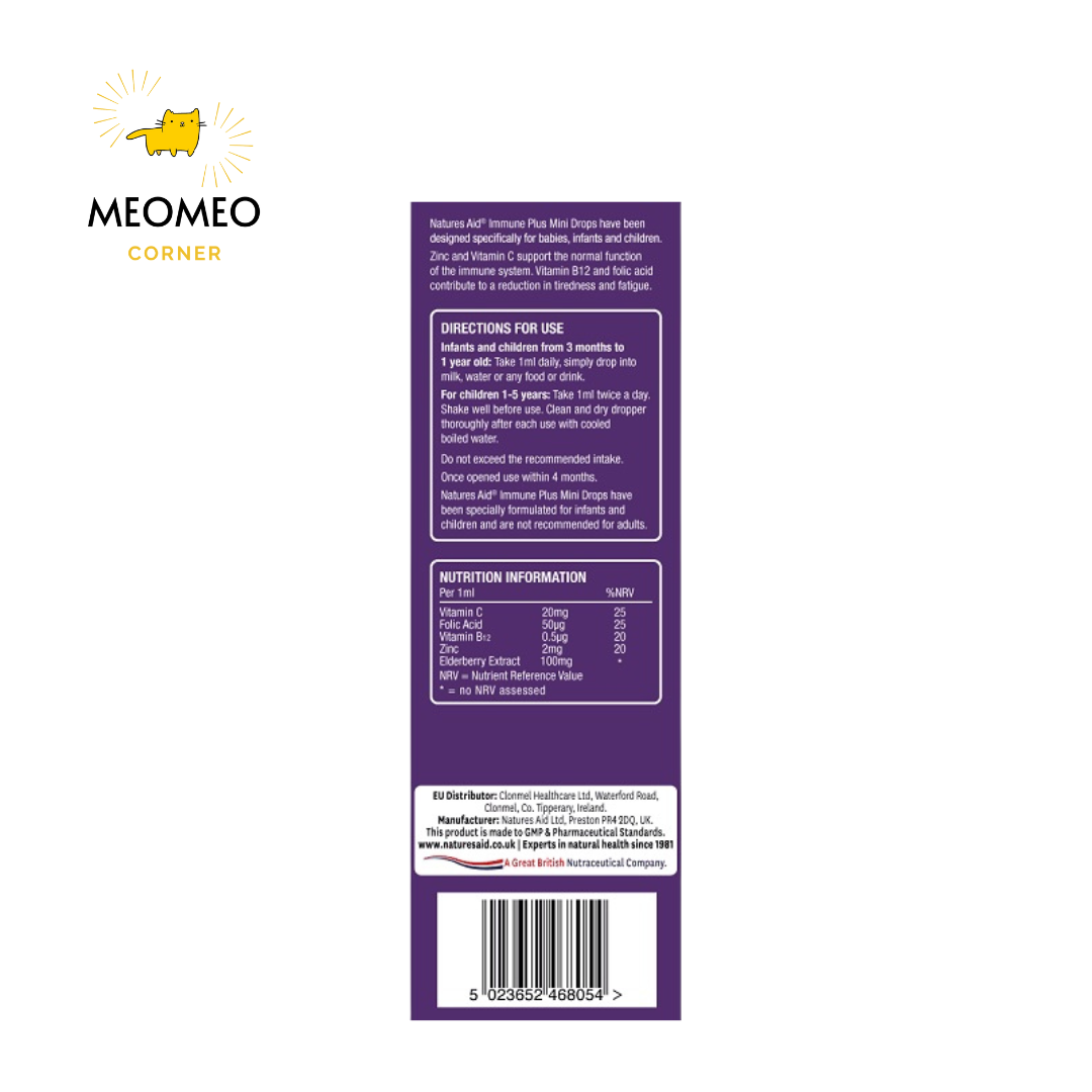 Tăng đề kháng Natures Aid Immune Plus của Anh Quốc cho bé từ 3 tháng đến 5 tuổi 50ml