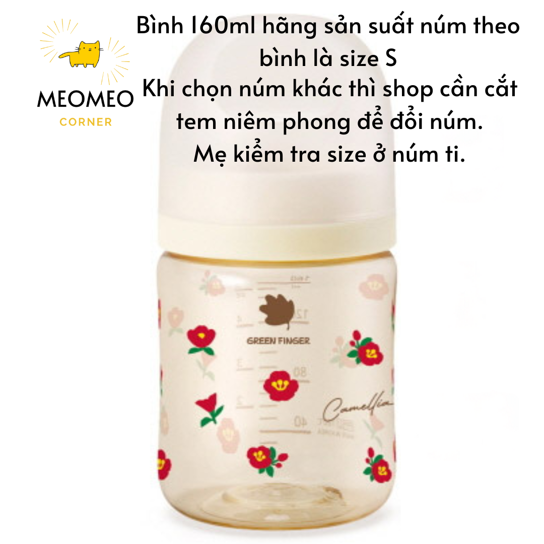 Bình sữa Green Finger Bebegrow PPSU Hàn Quốc size 160ml / 280ml núm ti mềm 2 van khí chính hãng Greenfinger - GREEN