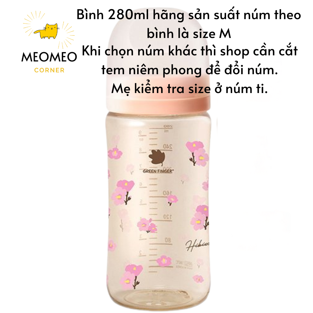 Bình sữa Green Finger Bebegrow PPSU Hàn Quốc size 160ml / 280ml núm ti mềm 2 van khí chính hãng Greenfinger - GREEN