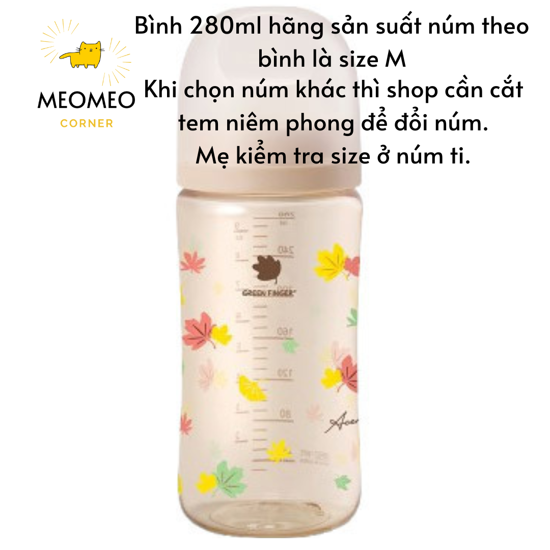 Bình sữa Green Finger Bebegrow PPSU Hàn Quốc size 160ml / 280ml núm ti mềm 2 van khí chính hãng Greenfinger - GREEN