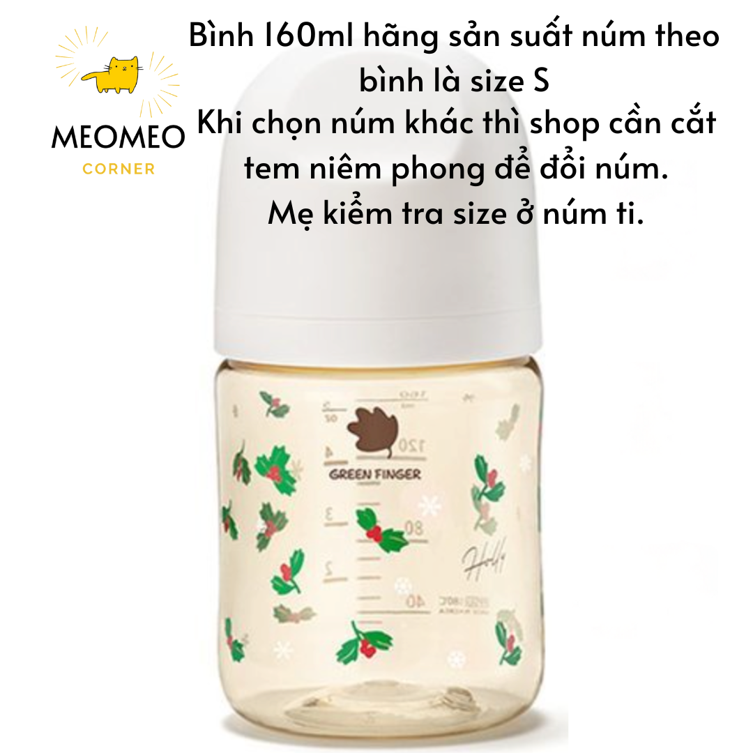 Bình sữa Green Finger Bebegrow PPSU Hàn Quốc size 160ml / 280ml núm ti mềm 2 van khí chính hãng Greenfinger - GREEN