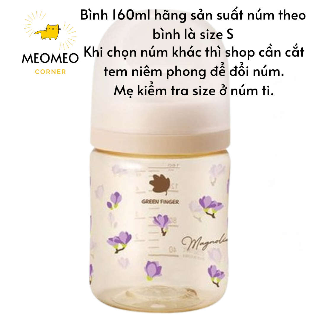 Bình sữa Green Finger Bebegrow PPSU Hàn Quốc size 160ml / 280ml núm ti mềm 2 van khí chính hãng Greenfinger - GREEN