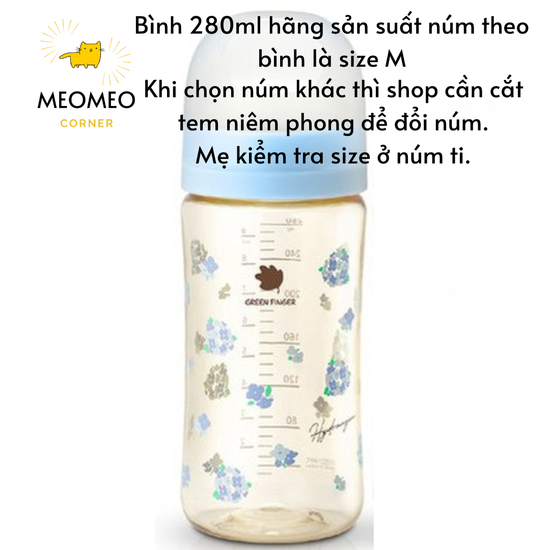 Bình sữa Green Finger Bebegrow PPSU Hàn Quốc size 160ml / 280ml núm ti mềm 2 van khí chính hãng Greenfinger - GREEN