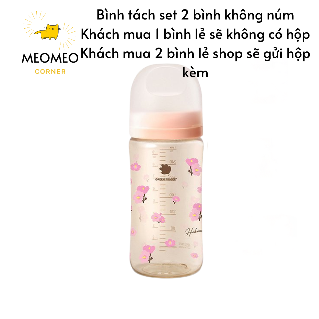Bình sữa Green Finger Bebegrow PPSU Hàn Quốc size 160ml / 280ml núm ti mềm 2 van khí chính hãng Greenfinger - GREEN