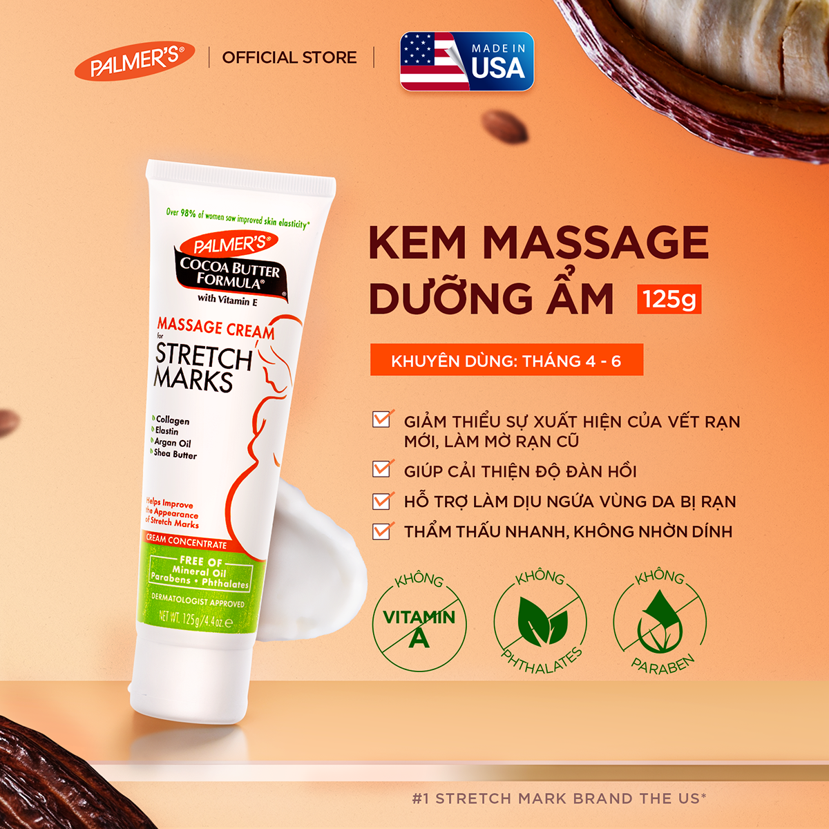 Kem ngăn ngừa và hỗ trợ làm mờ rạn da cho mẹ bầu giữa thai kỳ Palmer's 125g