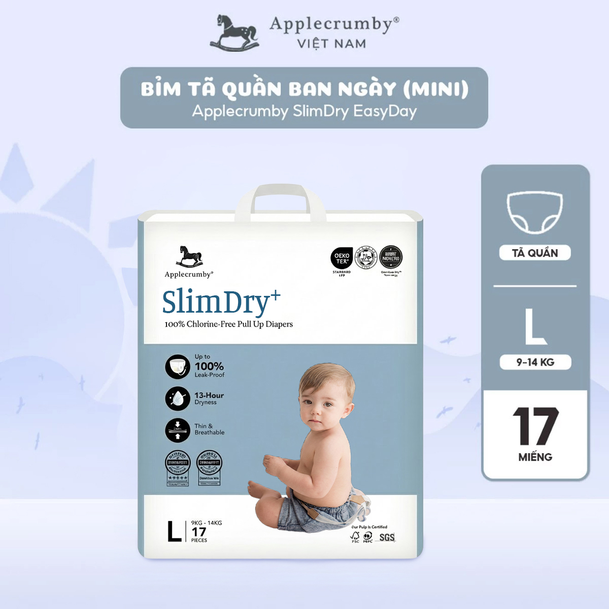 Tã bỉm ngày Applecrumby Slimdry Easyday Mega Pull Ups S M L XL XXL