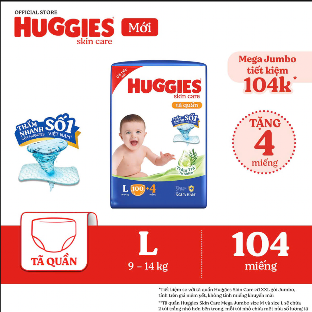 [Miếng lẻ] Tã/ Bỉm quần Huggies Skincare Tràm Trà