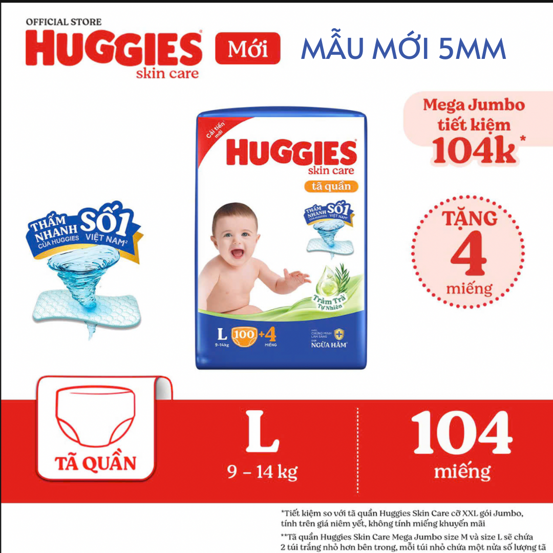 TÃ QUẦN Huggies Skin Care MEGA JUMBO Tràm Trà Tự Nhiên